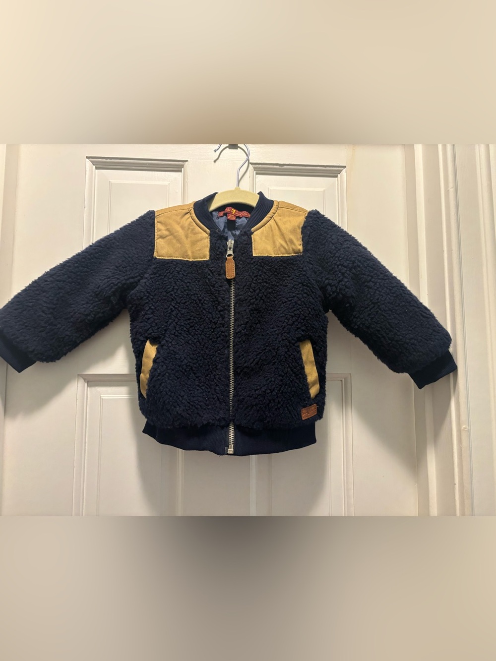 7 For All Mankind 12M Navy Sherpa Bomber Jacket Canvas Trim